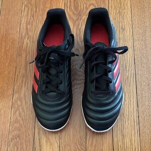 Adidas Copa Black and Red Athletic Sneakers with Three-Stripe Detail